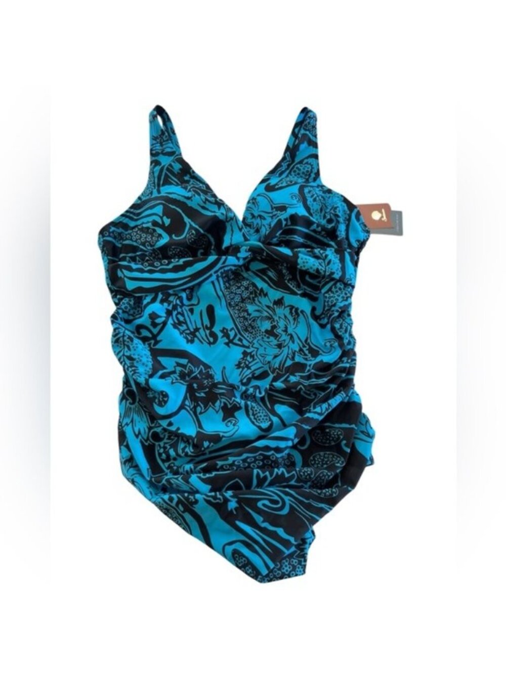 Smismivo Swimsuit One Piece Patterned Blue with Black Design Size Large NWT